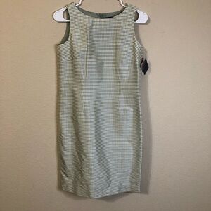 J. G. Hook Dress Silk Sleeveless Sage Green Gingham Check Classic Preppy Petite